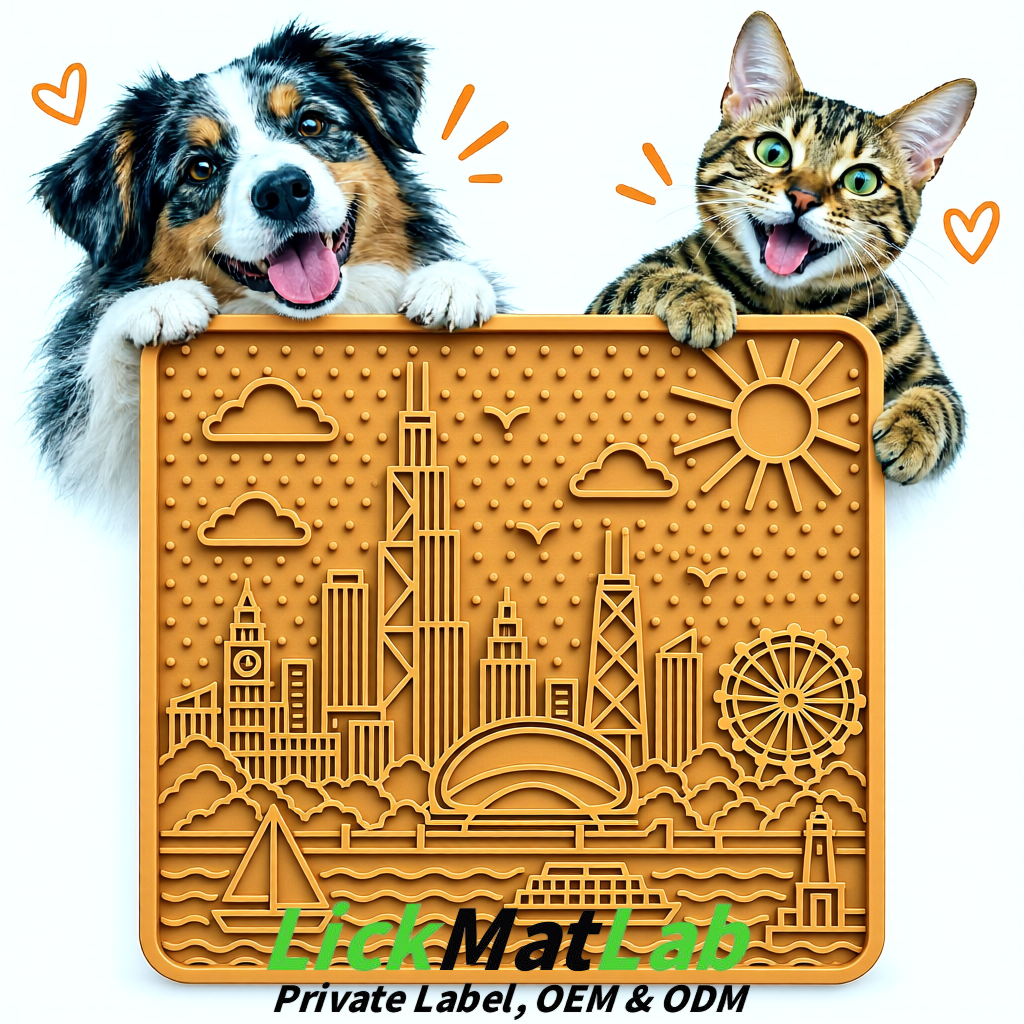 Amber Chicago Skyline Lick Mats for Dogs & Cats | Private Label