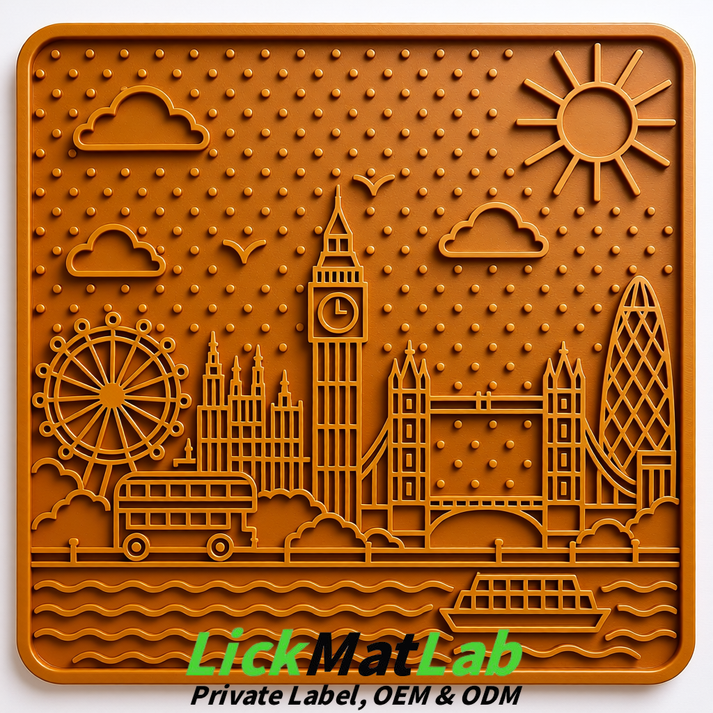 Amber London-Themed Lick Mats for Dogs & Cats | Custom Logo