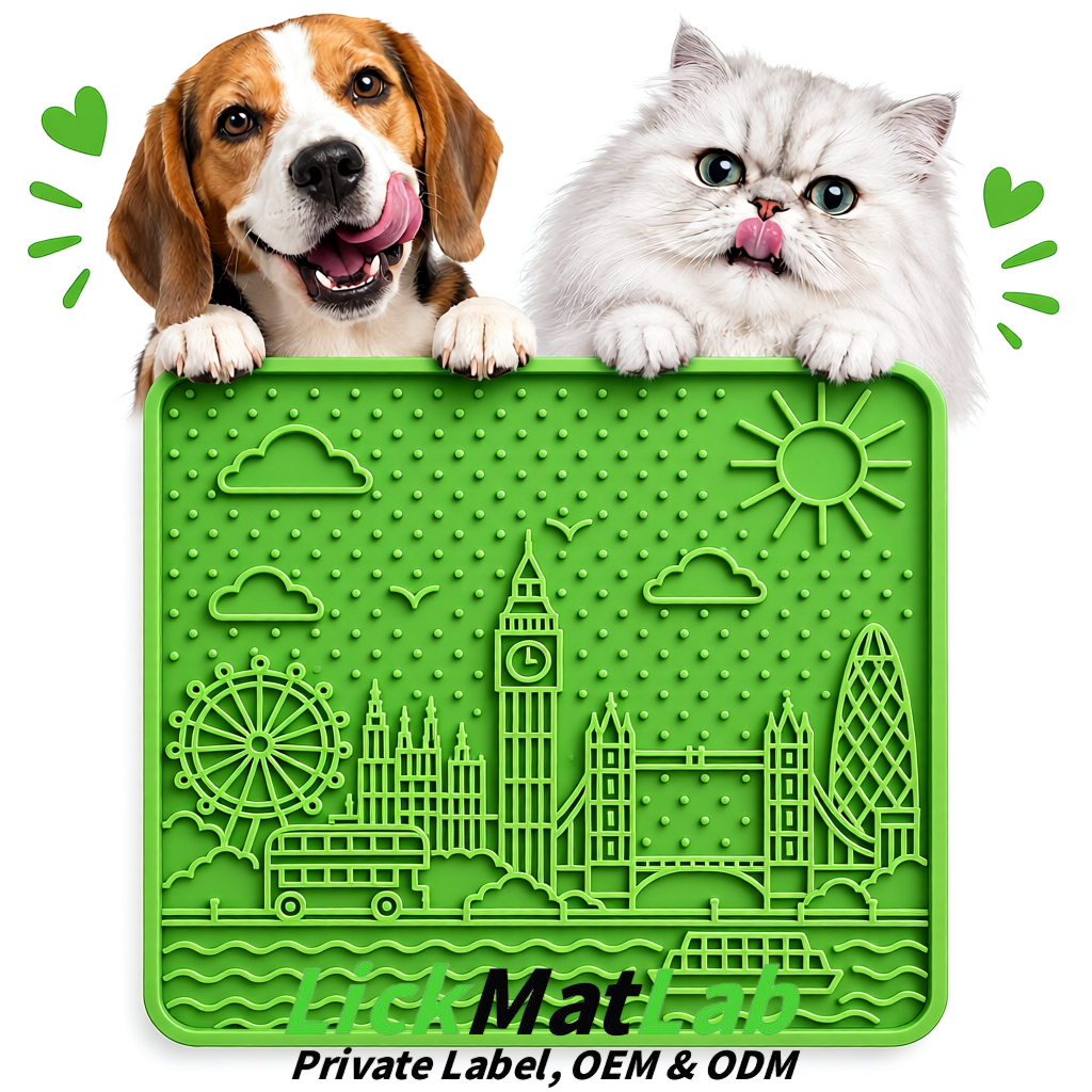Avocado Green London-Themed Lick Mats for Dogs & Cats | Custom Logo