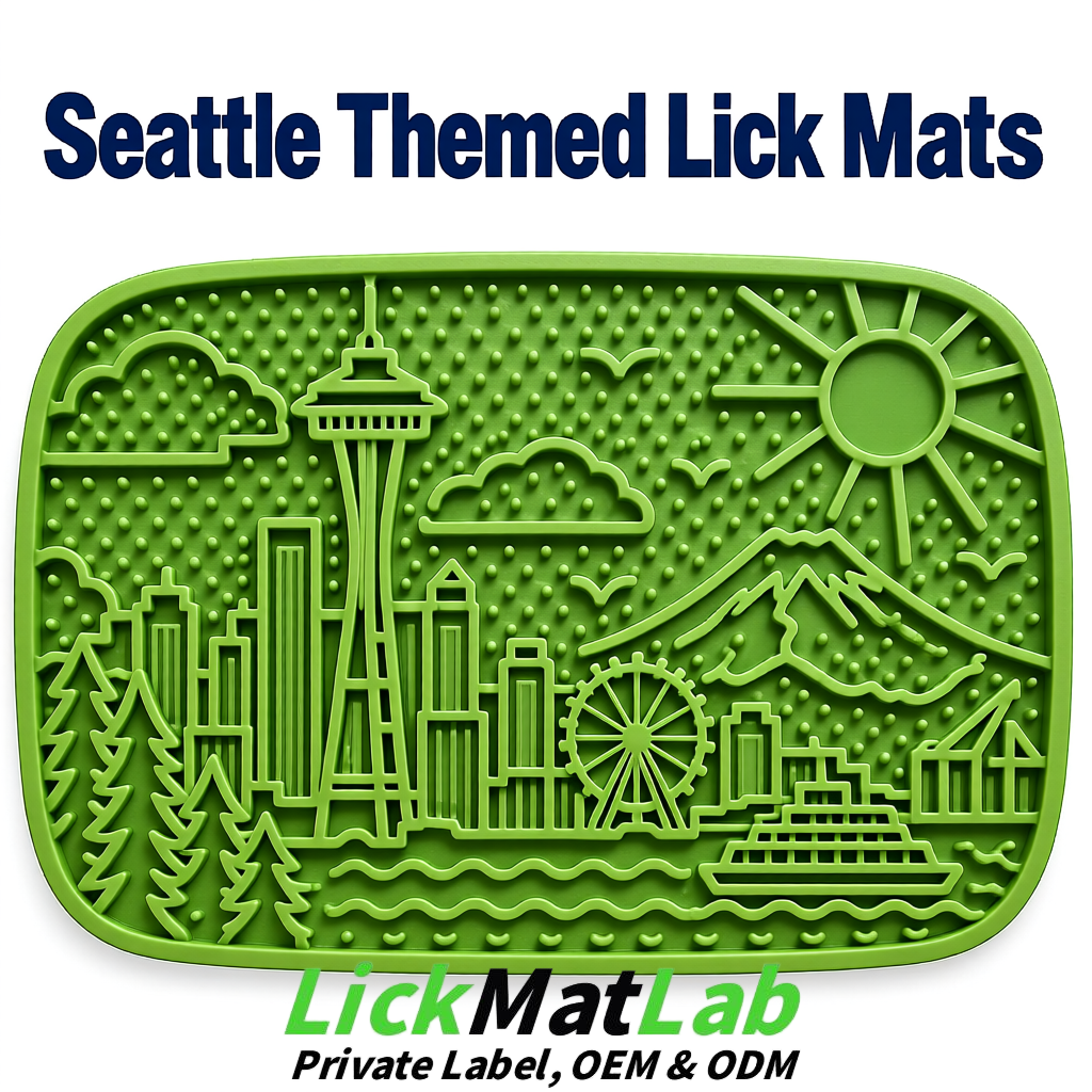 Avocado Green Seattle City-Themed Lick Mats for Pets | Private Label