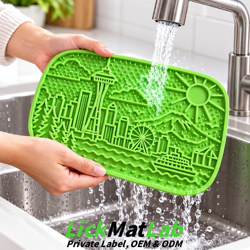 Avocado Green Seattle City-Themed Lick Mats for Pets | Private Label