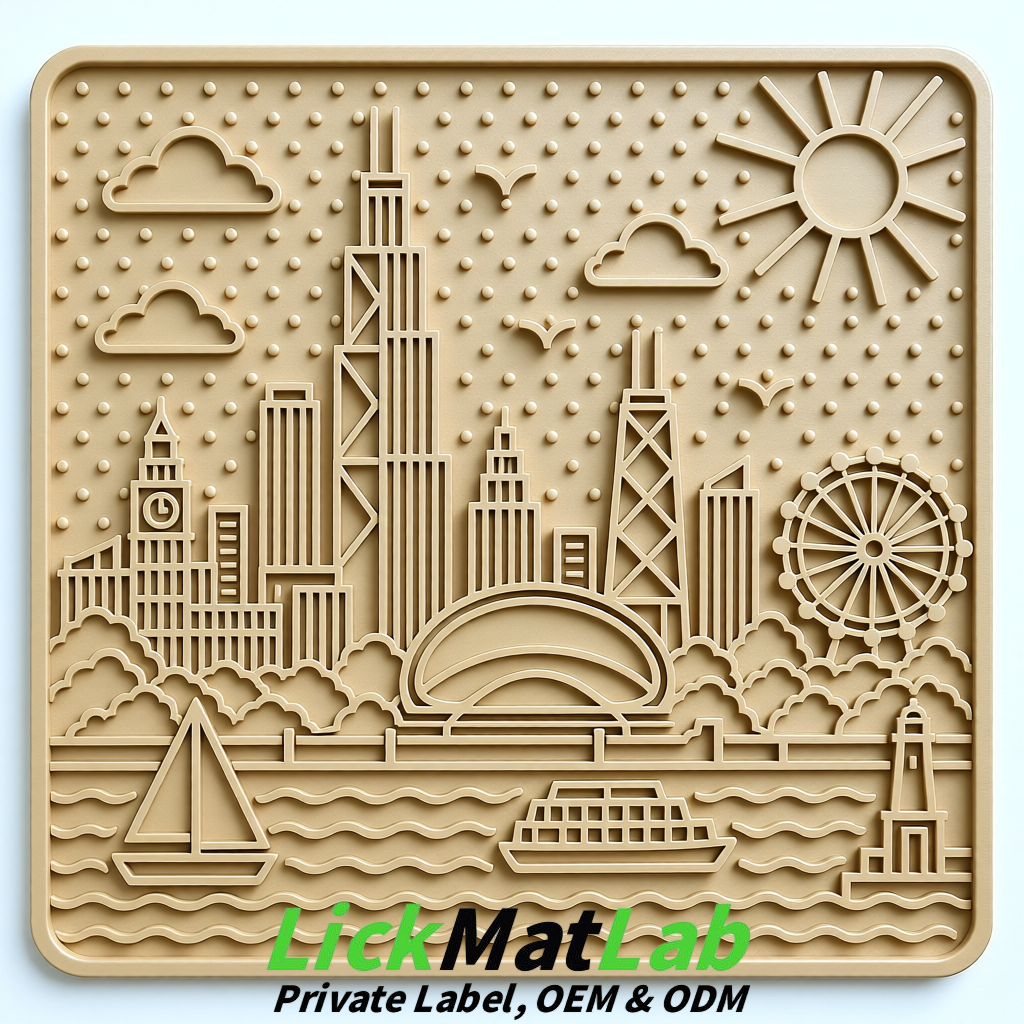 Beige Chicago Skyline Lick Mats for Dogs & Cats | Private Label