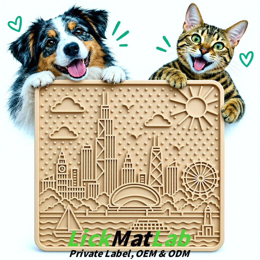 Beige Chicago Skyline Lick Mats for Dogs & Cats | Private Label