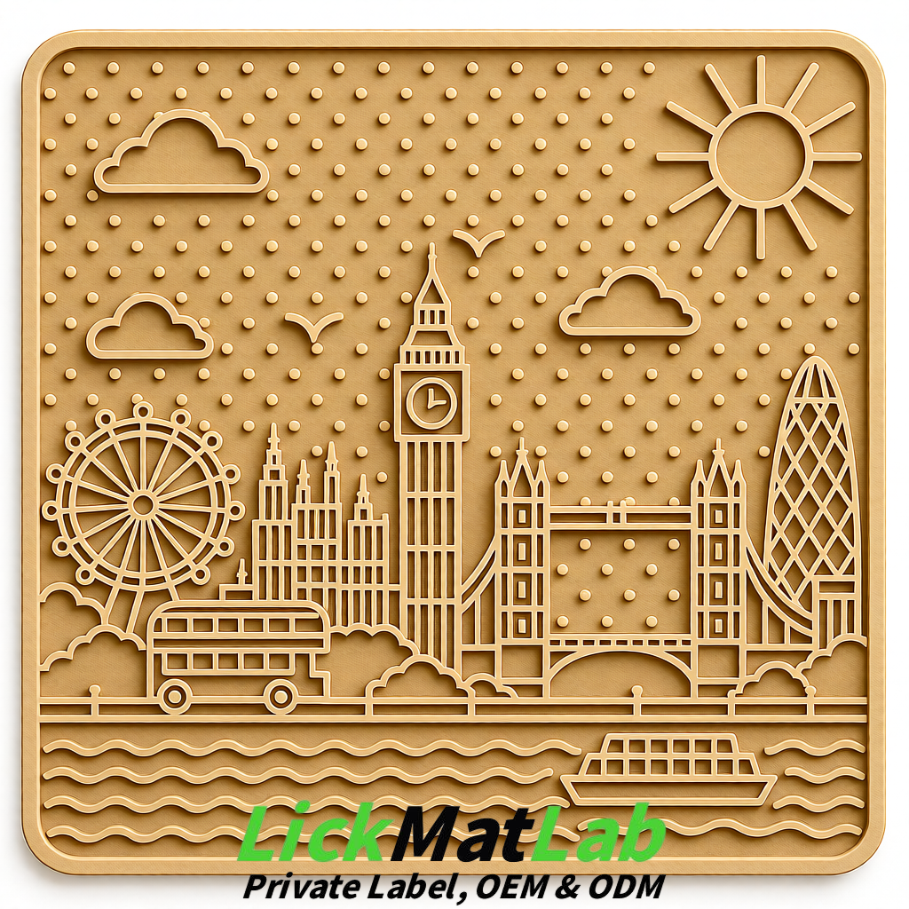 Beige London-Themed Lick Mats for Dogs & Cats | Custom Logo