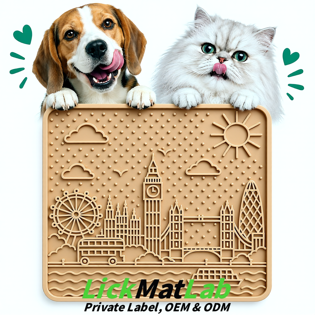 Beige London-Themed Lick Mats for Dogs & Cats | Custom Logo