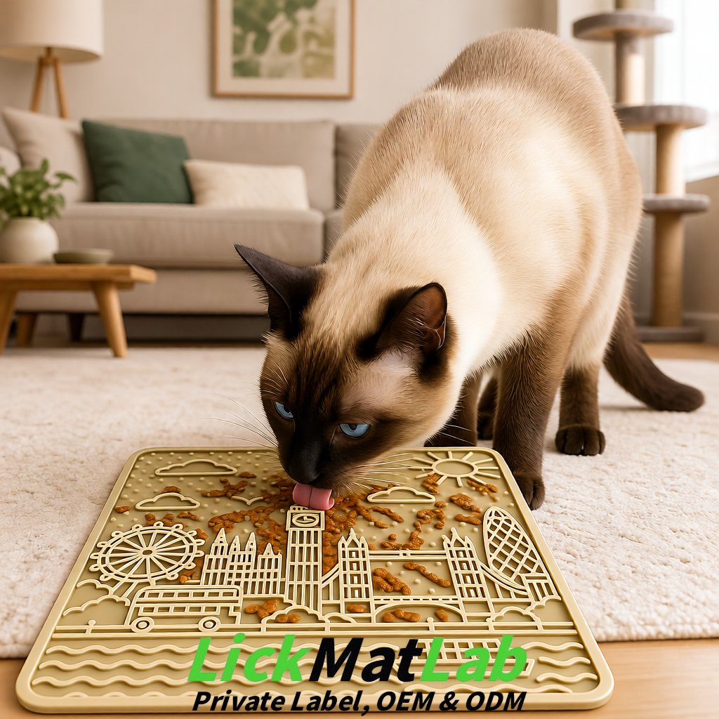 Beige London-Themed Lick Mats for Dogs & Cats | Custom Logo Beige London-Themed Lick Mats for Dogs & Cats | Custom Logo