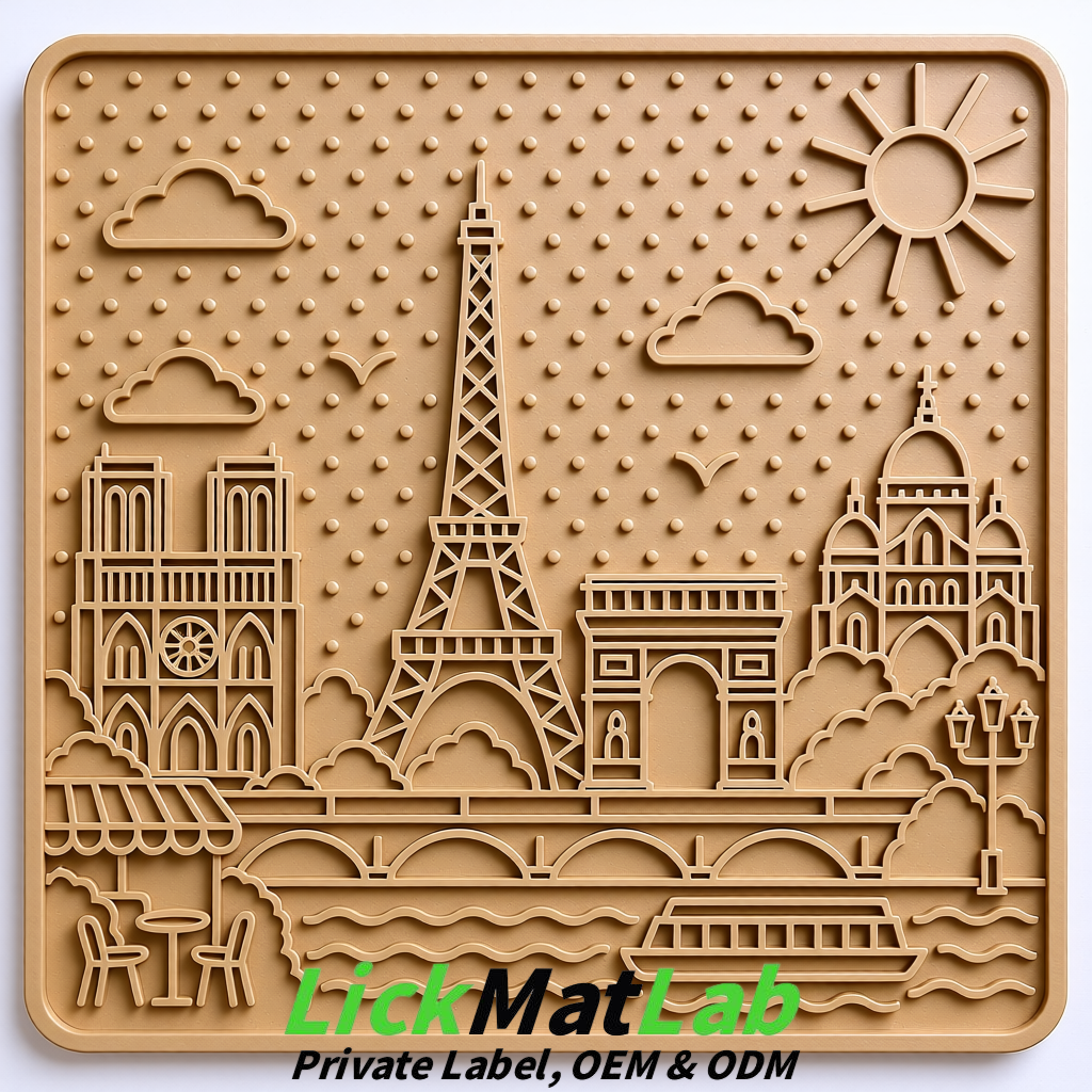 Beige French-Inspired Paris Lick Mats for Pets | Private Label