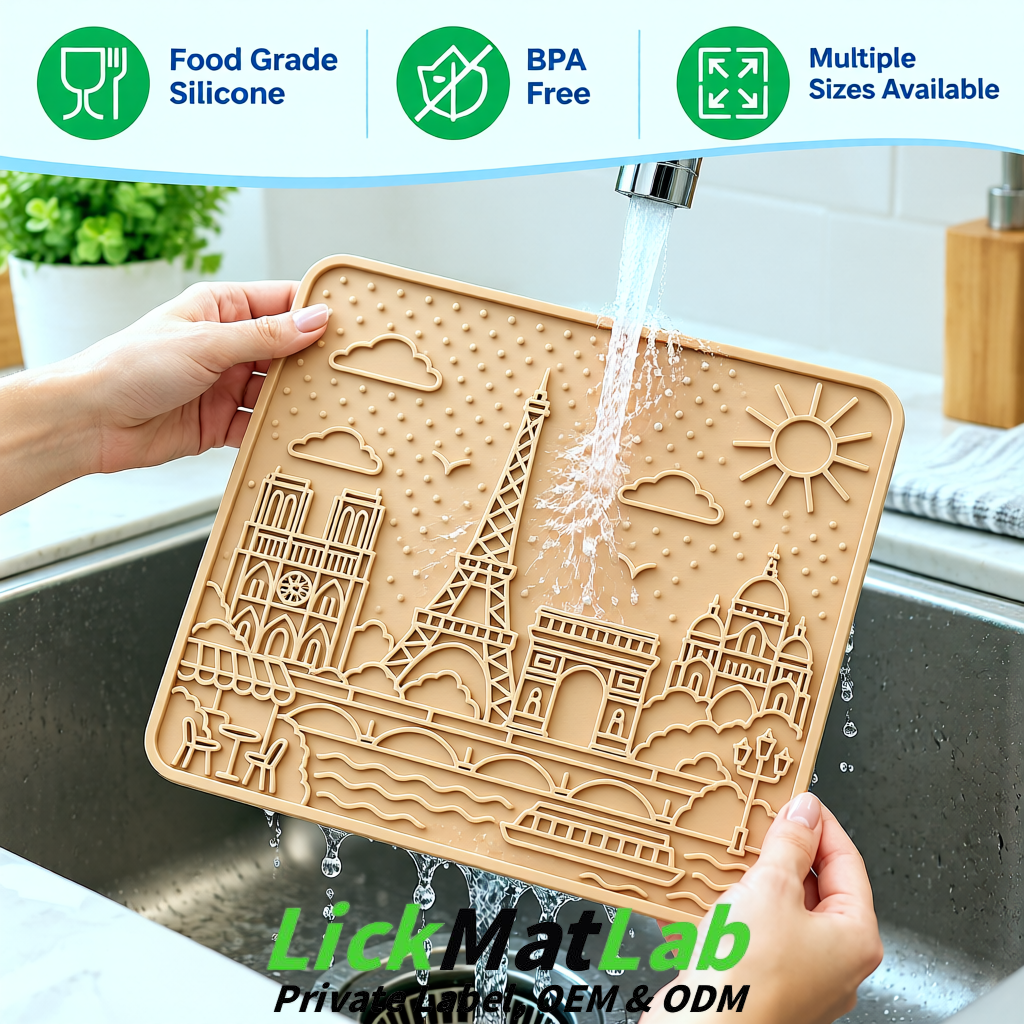 Beige French-Inspired Paris Lick Mats for Pets | Private Label