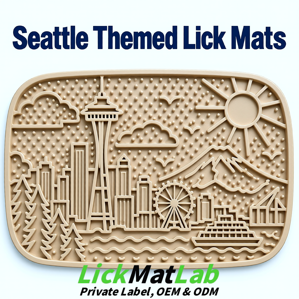 Beige Seattle City-Themed Lick Mats for Pets | Private Label
