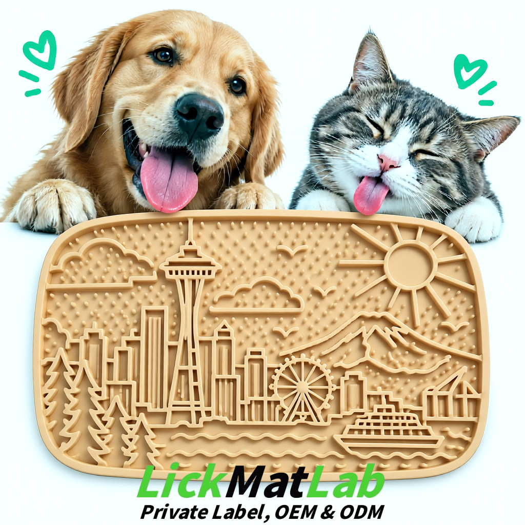 Beige Seattle City-Themed Lick Mats for Pets | Private Label