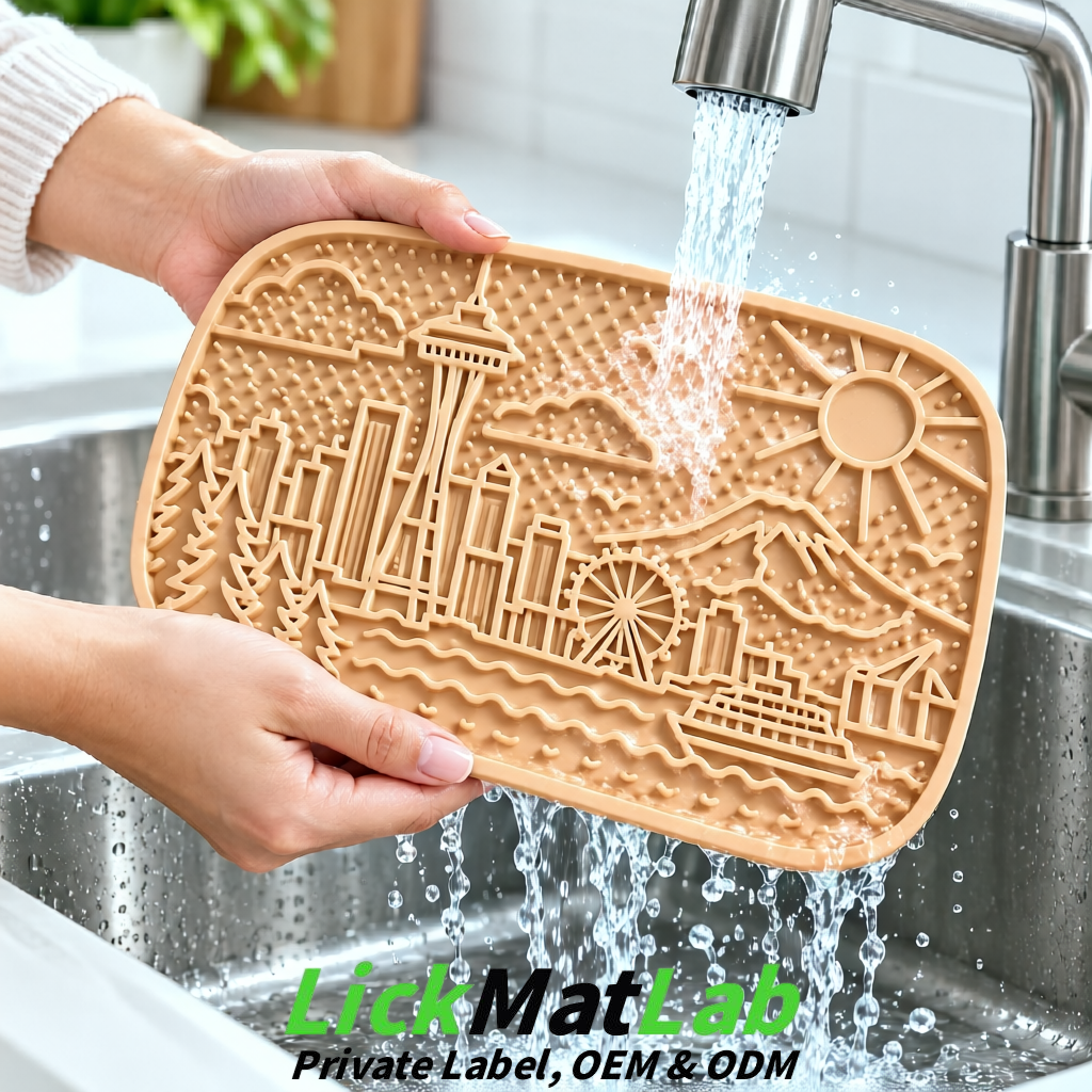 Beige Seattle City-Themed Lick Mats for Pets | Private Label