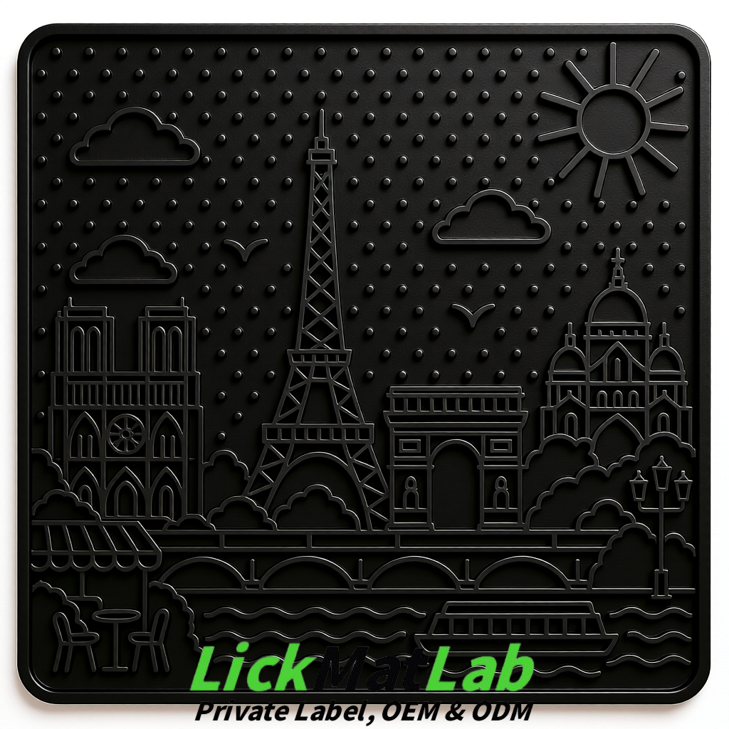 Black French-Inspired Paris Lick Mats for Pets | Private Label