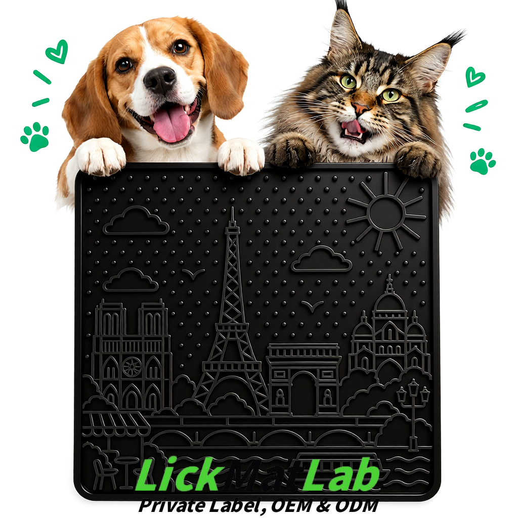Black French-Inspired Paris Lick Mats for Pets | Private Label