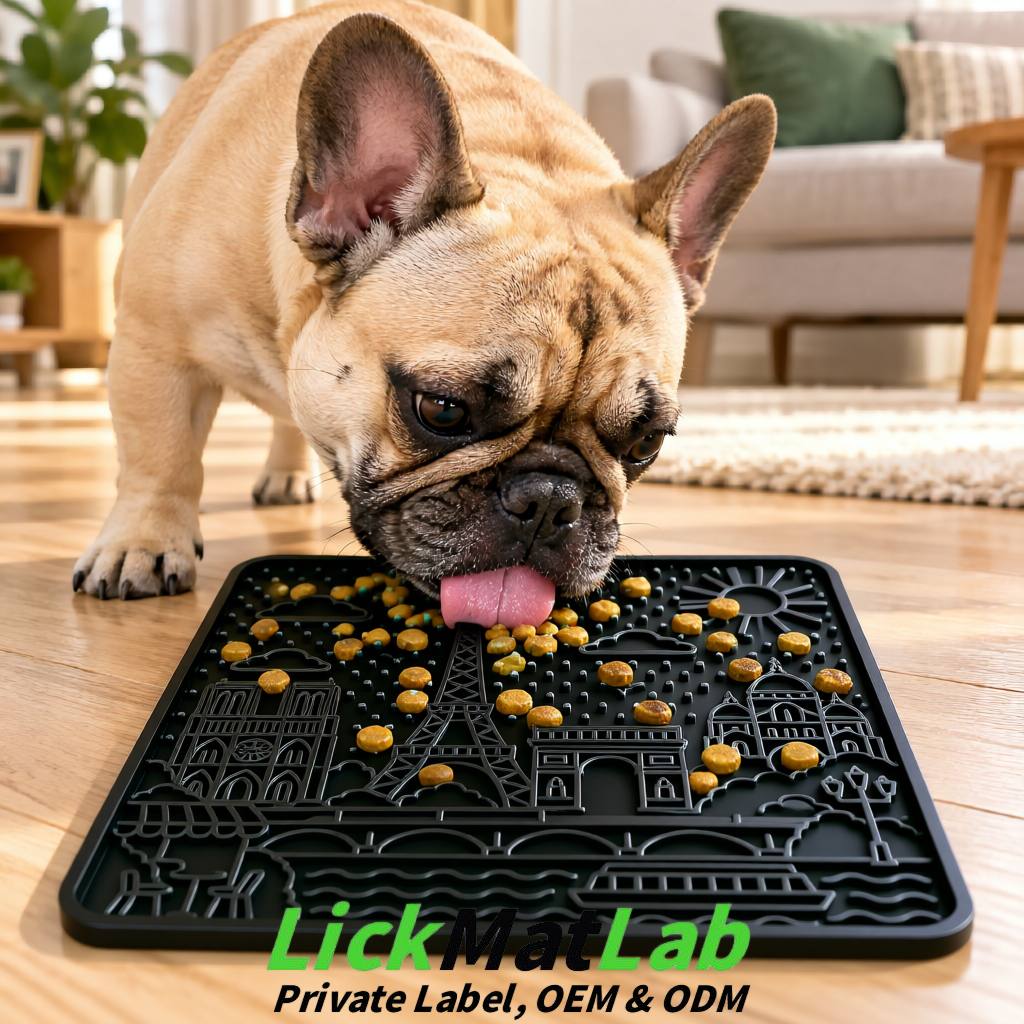 Black French-Inspired Paris Lick Mats for Pets | Private Label