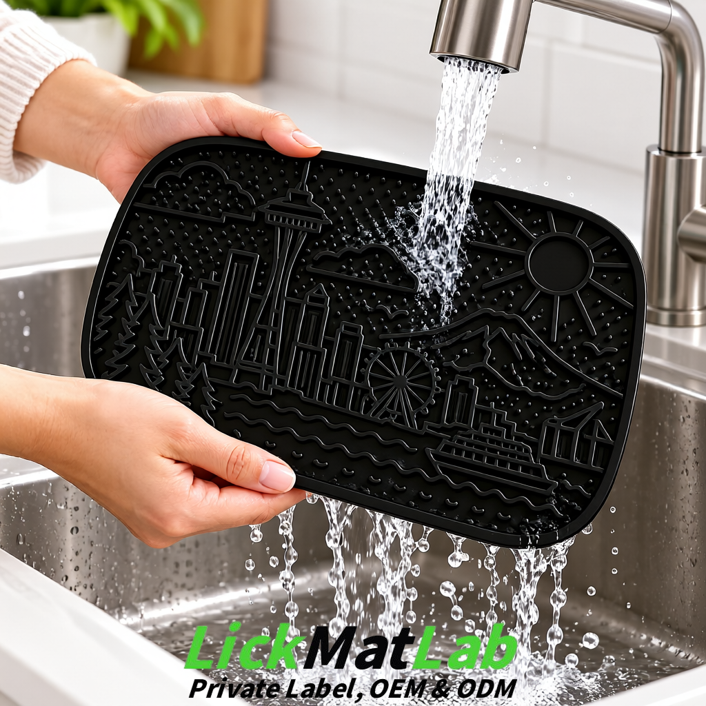 Black Seattle City-Themed Lick Mats for Pets | Private Label