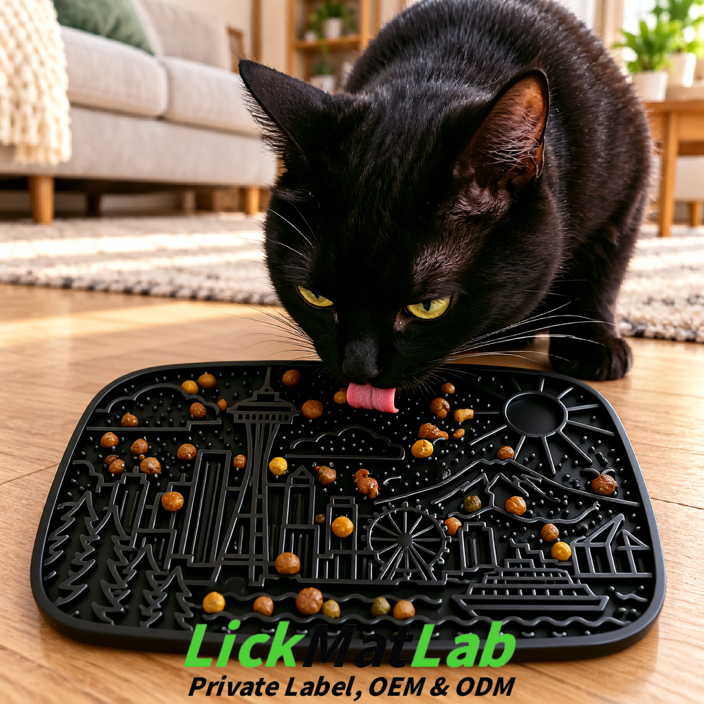 Black Seattle City-Themed Lick Mats for Pets | Private Label