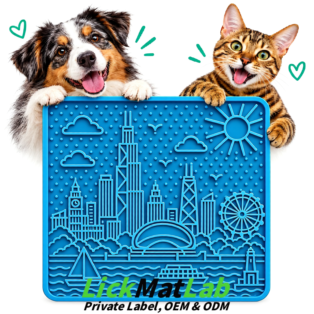 Blue Chicago Skyline Lick Mats for Dogs & Cats | Private Label