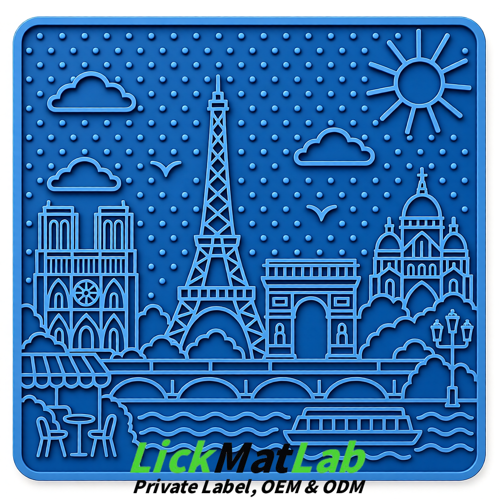 Blue French-Inspired Paris Lick Mats for Pets | Private Label
