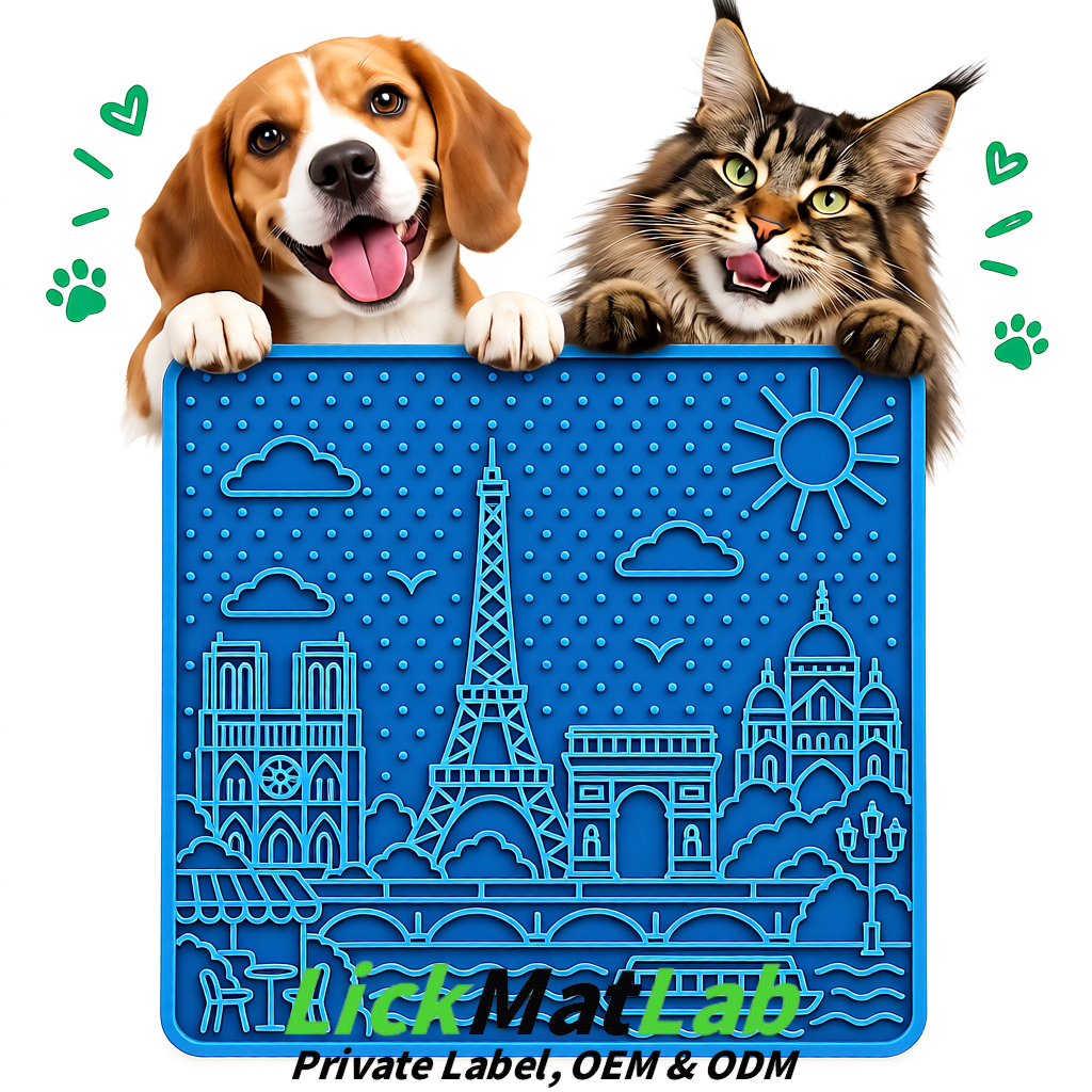 Blue French-Inspired Paris Lick Mats for Pets | Private Label
