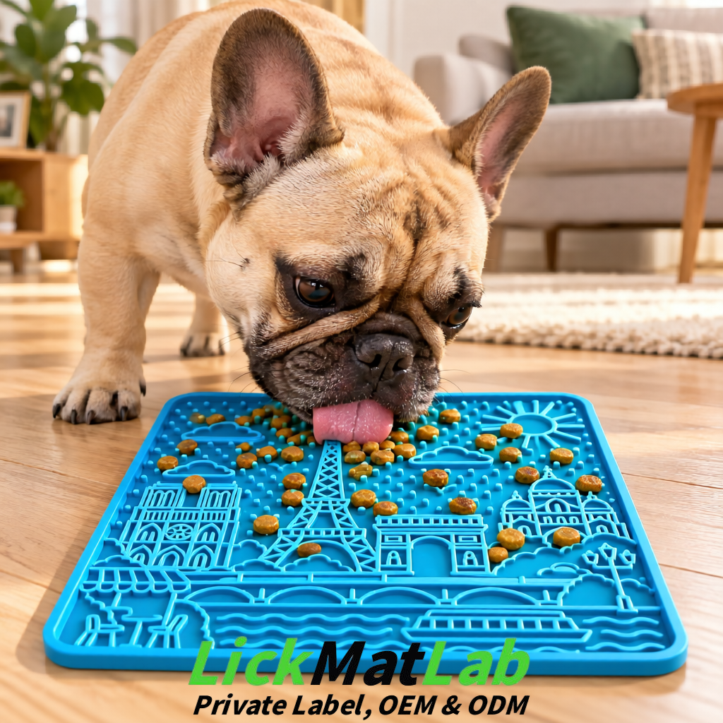 Blue French-Inspired Paris Lick Mats for Pets | Private Label