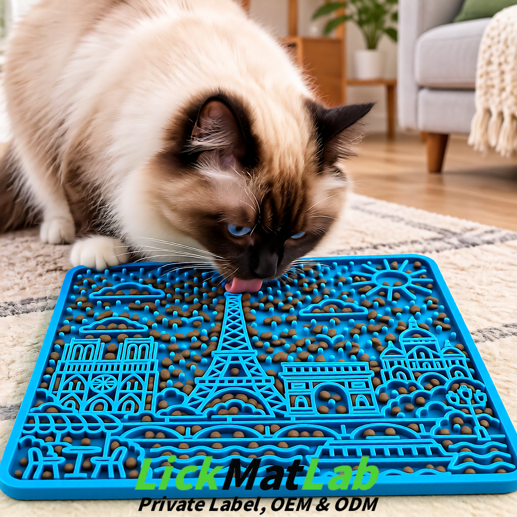 Blue French-Inspired Paris Lick Mats for Pets | Private Label