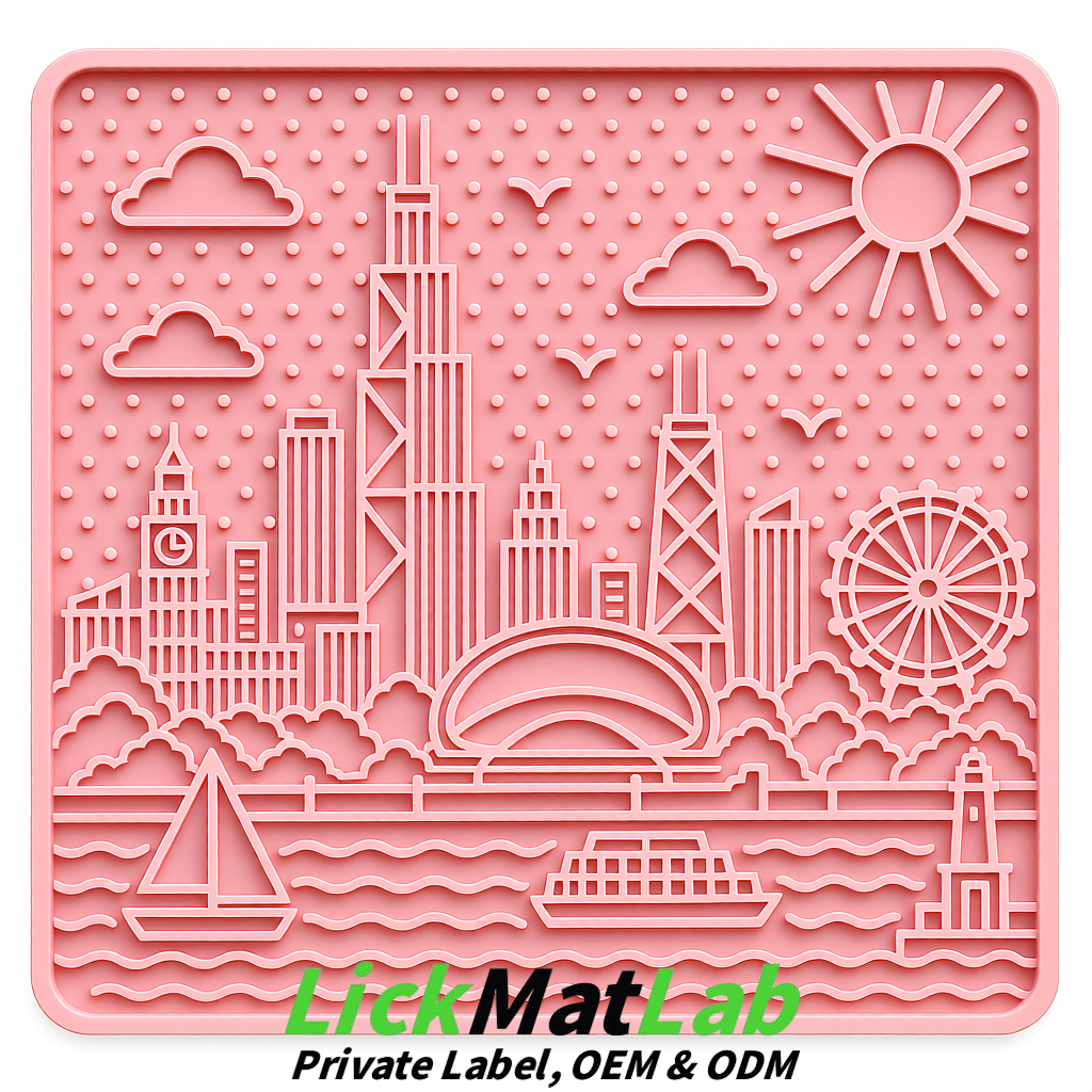 Blush Chicago Skyline Lick Mats for Dogs & Cats | Private Label