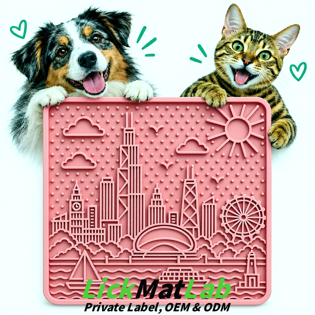 Blush Chicago Skyline Lick Mats for Dogs & Cats | Private Label