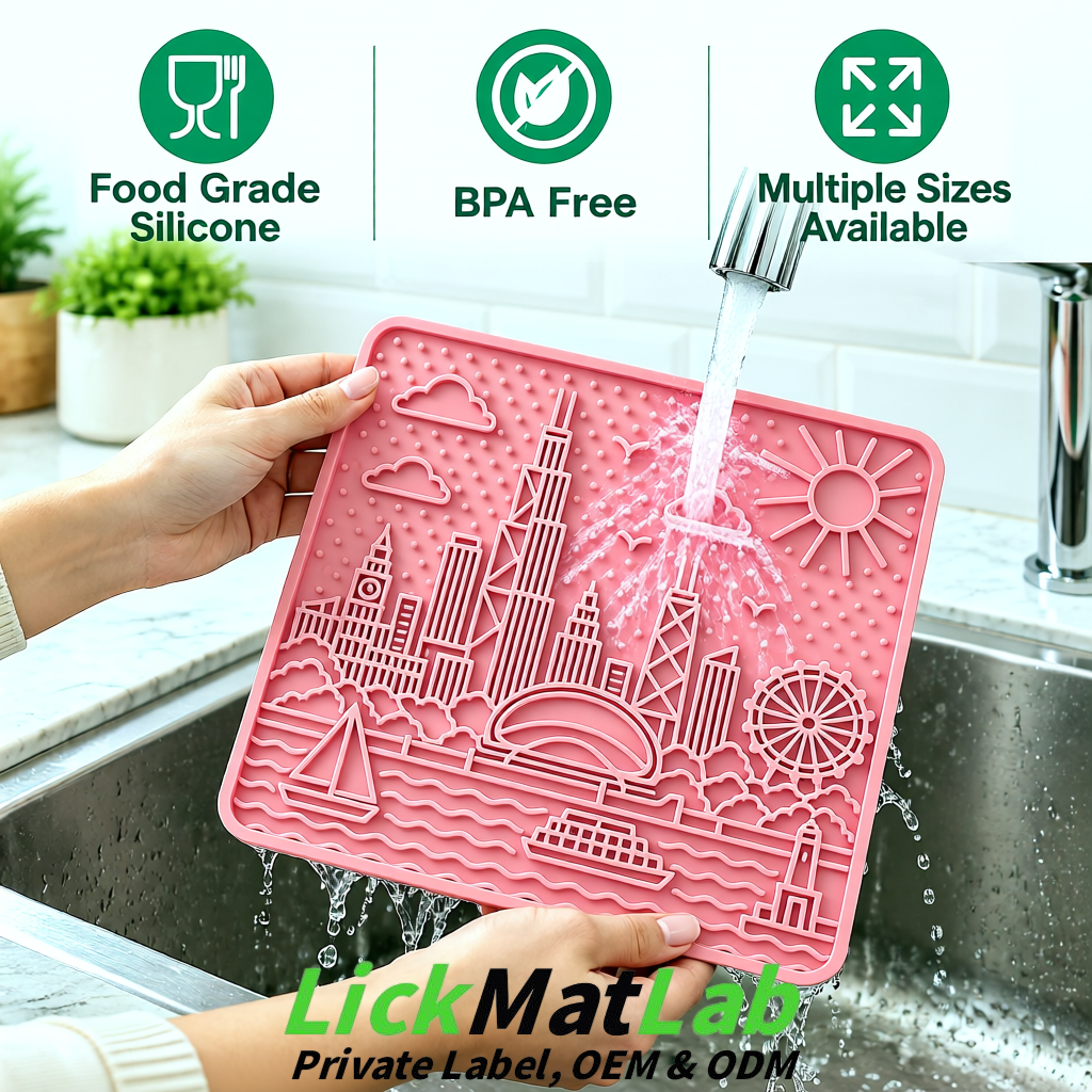 Blush Chicago Skyline Lick Mats for Dogs & Cats | Private Label