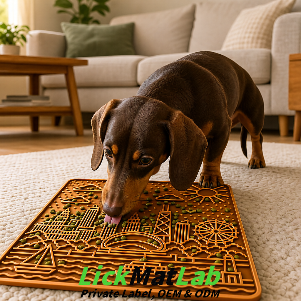 Bronze Chicago Skyline Lick Mats for Dogs & Cats | Private Label