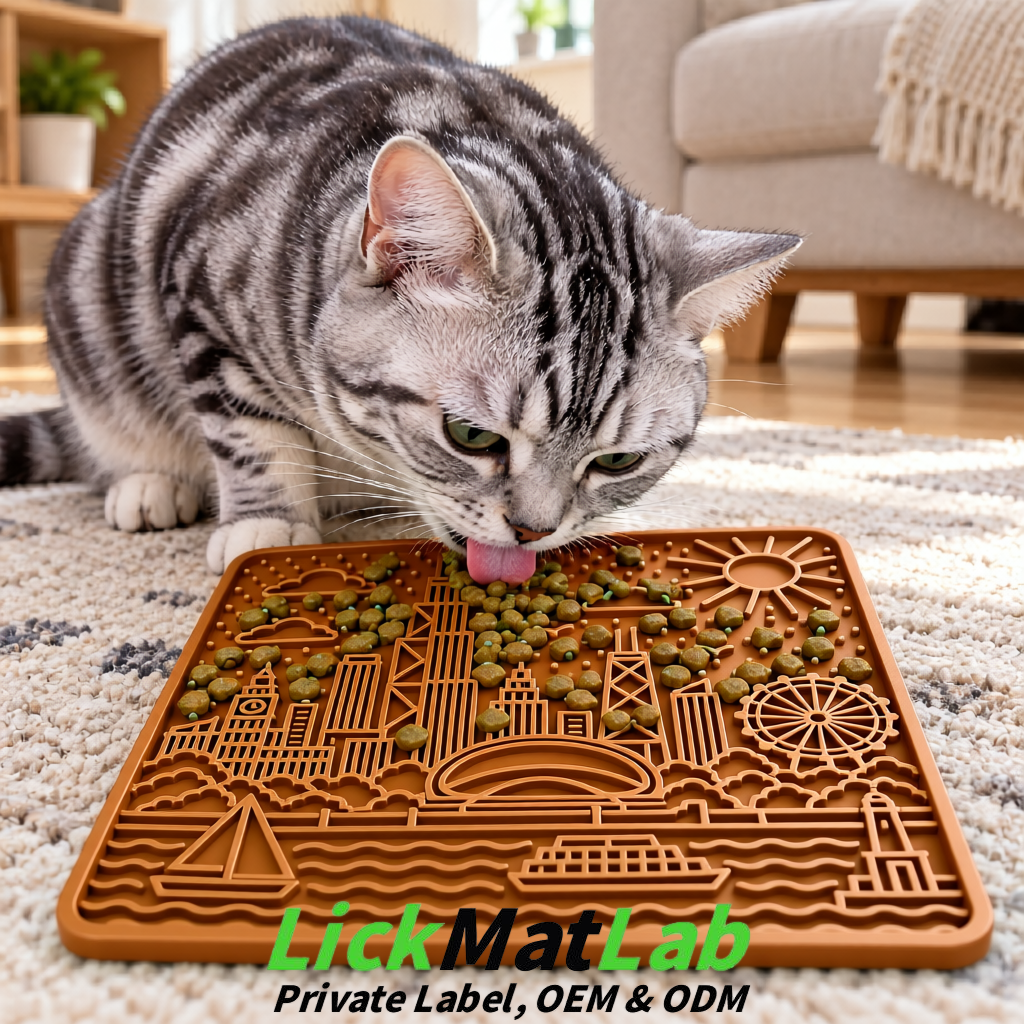 Bronze Chicago Skyline Lick Mats for Dogs & Cats | Private Label