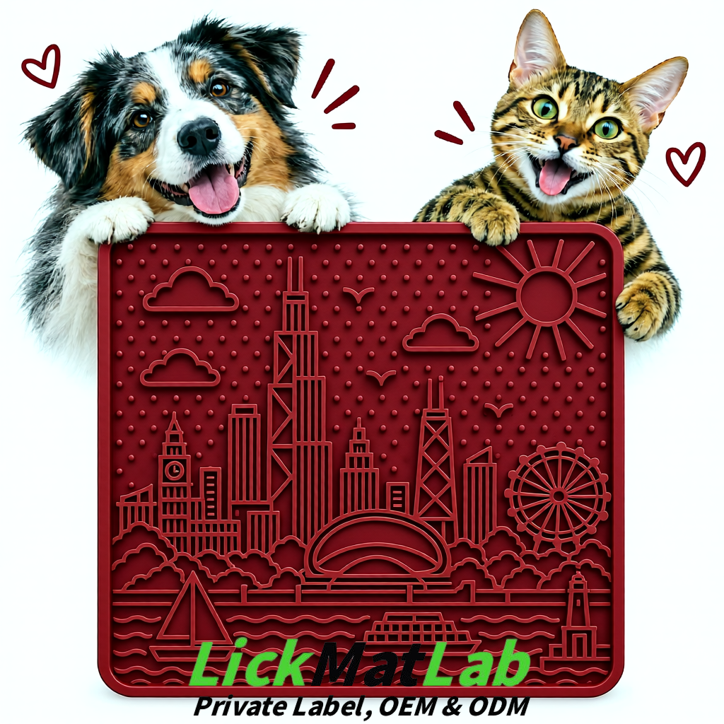 Burgundy Chicago Skyline Lick Mats for Dogs & Cats | Private Label