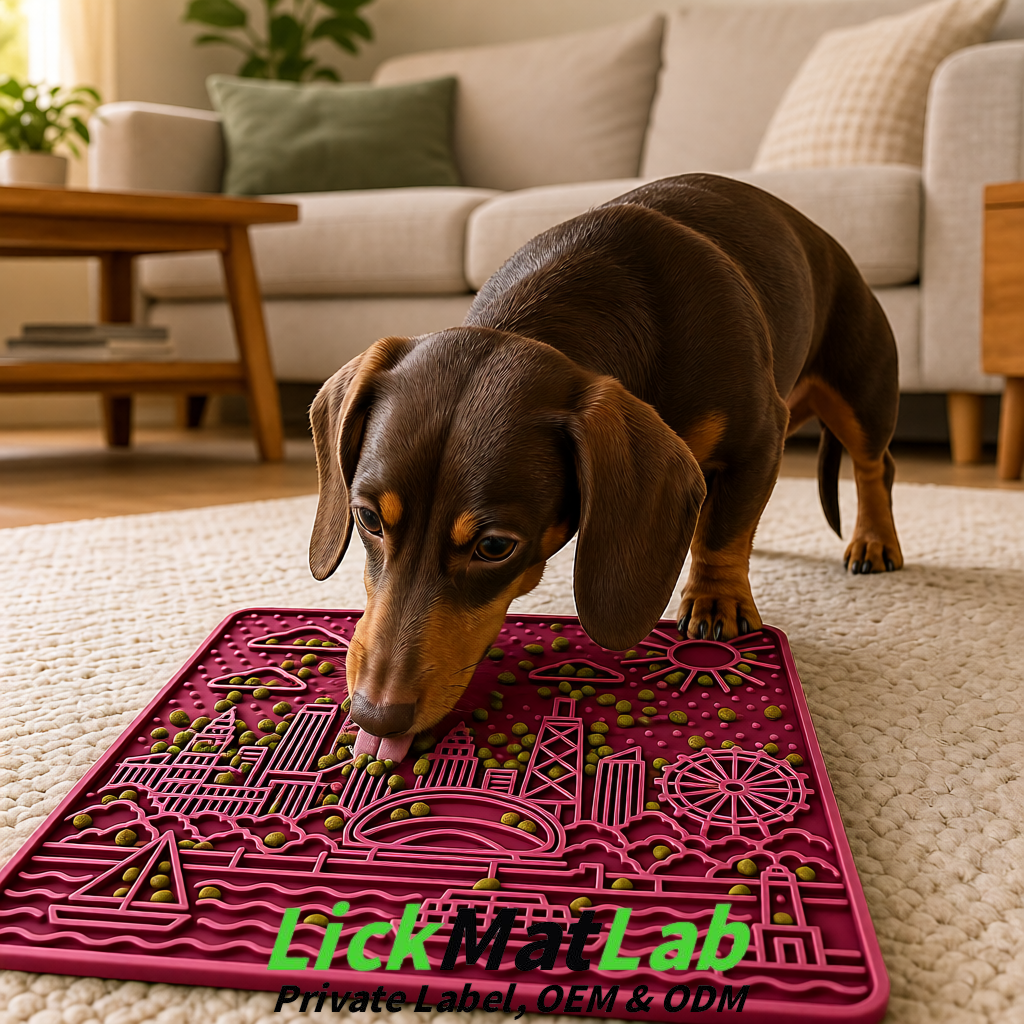 Burgundy Chicago Skyline Lick Mats for Dogs & Cats | Private Label Burgundy Chicago Skyline Lick Mats for Dogs & Cats | Private Label