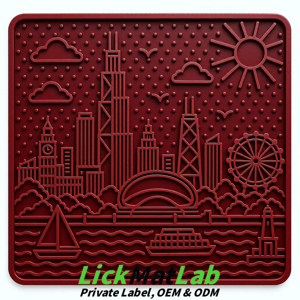 Burgundy Chicago Skyline Lick Mats for Dogs & Cats | Private Label