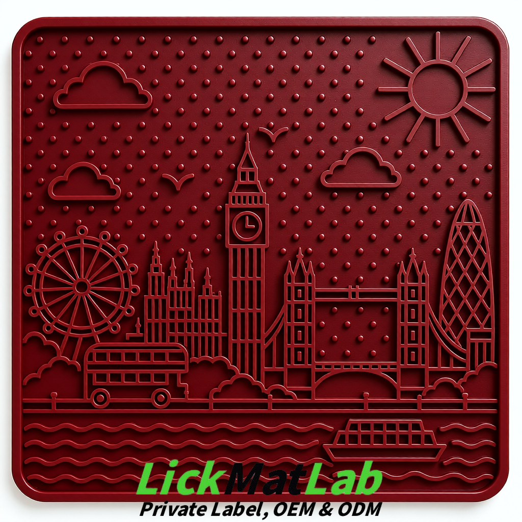 Burgundy London-Themed Lick Mats for Dogs & Cats | Custom Logo