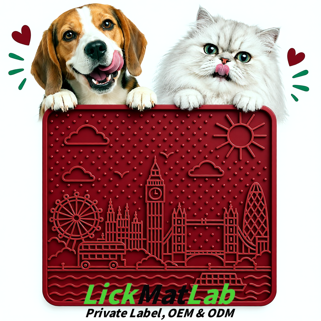 Burgundy London-Themed Lick Mats for Dogs & Cats | Custom Logo