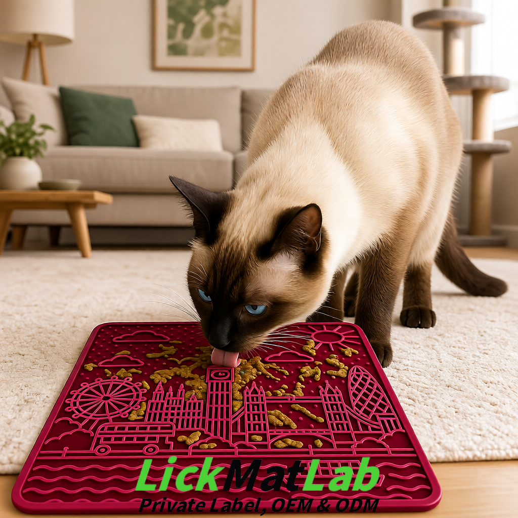 Burgundy London-Themed Lick Mats for Dogs & Cats | Custom Logo