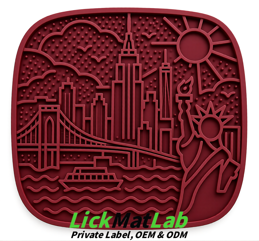 Burgundy New York Themed Lick Mats for Pets | Private Label & OEM/ODM