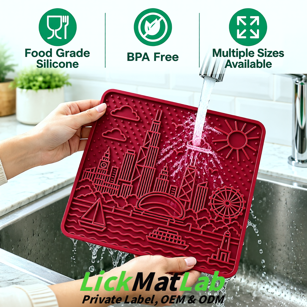 Carmine Chicago Skyline Lick Mats for Dogs & Cats | Private Label