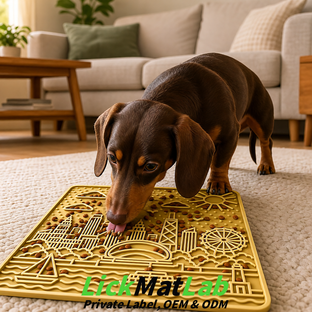 Champagne Chicago Skyline Lick Mats for Dogs & Cats | Private Label