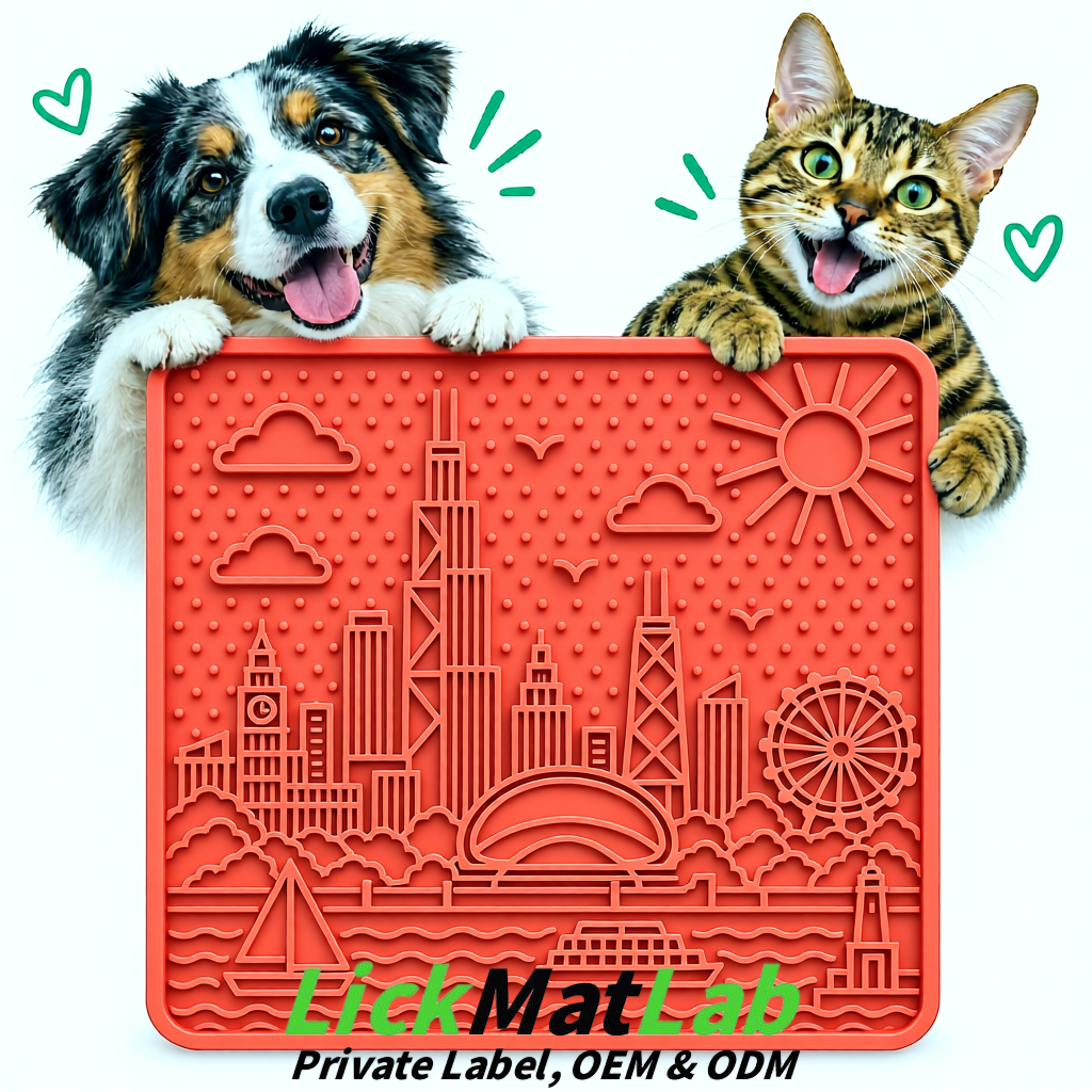 Coral Chicago Skyline Lick Mats for Dogs & Cats | Private Label