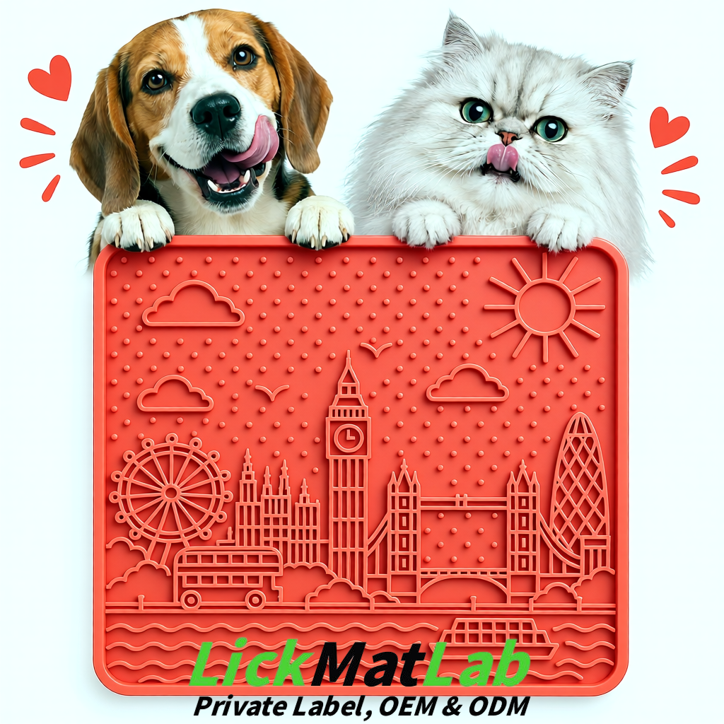 Coral London-Themed Lick Mats for Dogs & Cats | Custom Logo