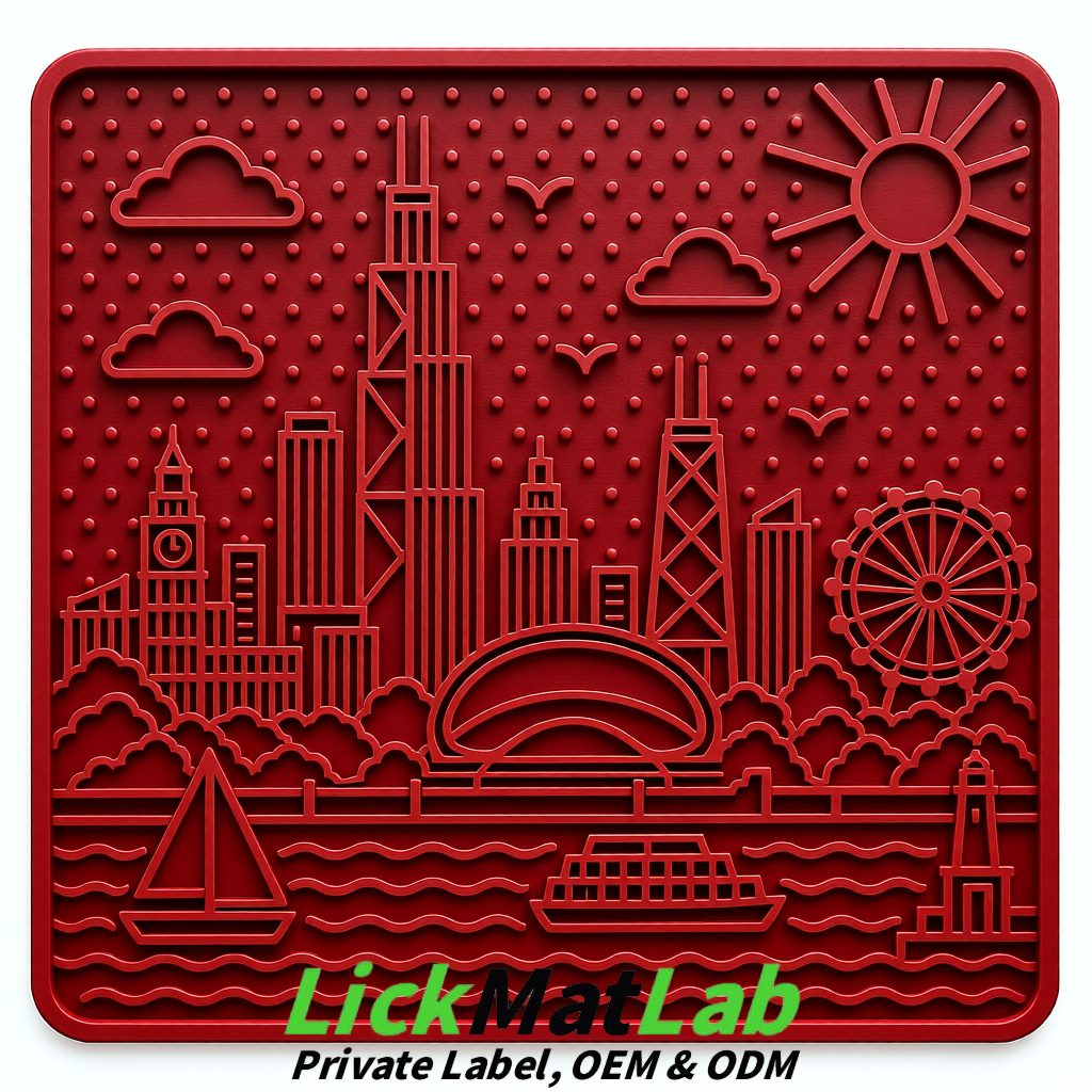 Crimson Chicago Skyline Lick Mats for Dogs & Cats | Private Label