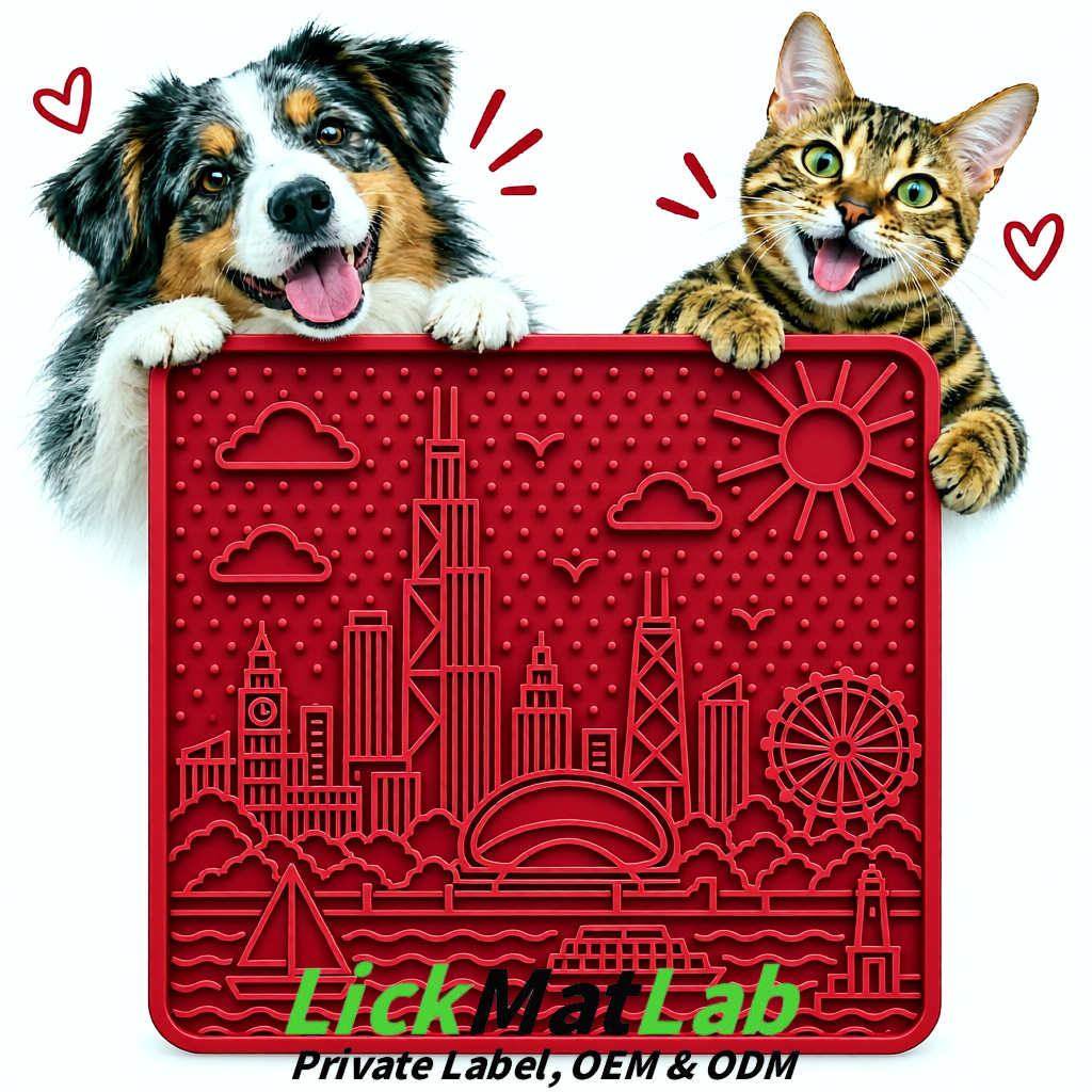 Crimson Chicago Skyline Lick Mats for Dogs & Cats | Private Label