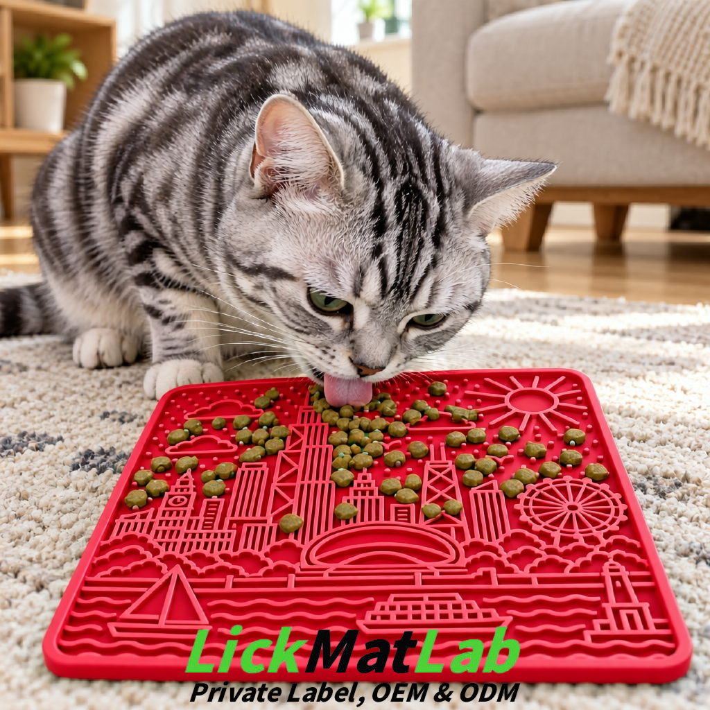 Crimson Chicago Skyline Lick Mats for Dogs & Cats | Private Label