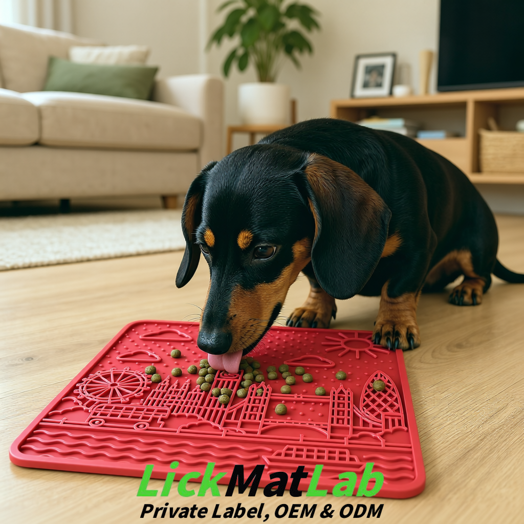 Crimson London-Themed Lick Mats for Dogs & Cats | Custom Logo