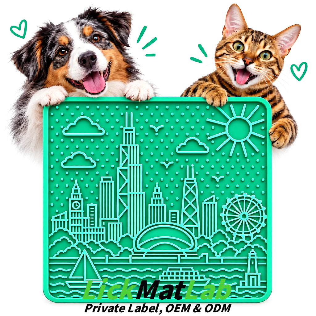 Cyan Chicago Skyline Lick Mats for Dogs & Cats | Private Label