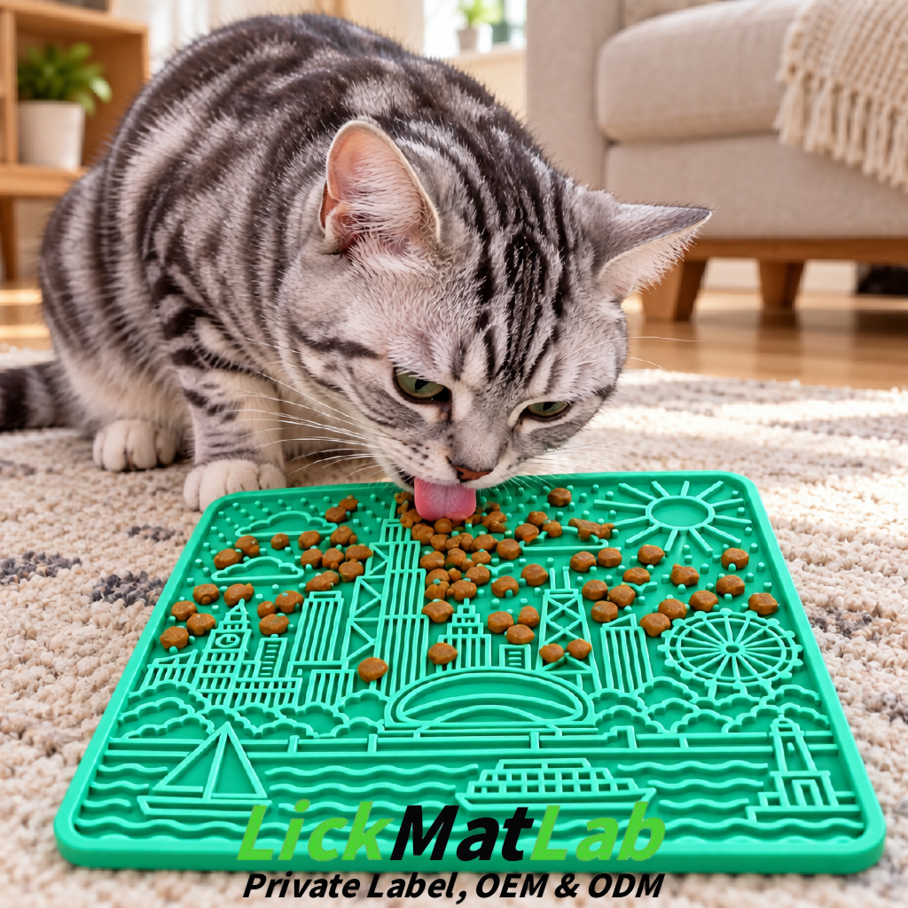 Cyan Chicago Skyline Lick Mats for Dogs & Cats | Private Label