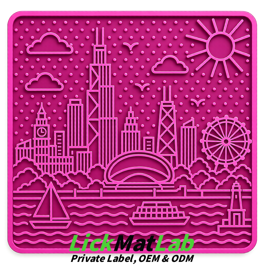 Fuchsia Chicago Skyline Lick Mats for Dogs & Cats | Private Label