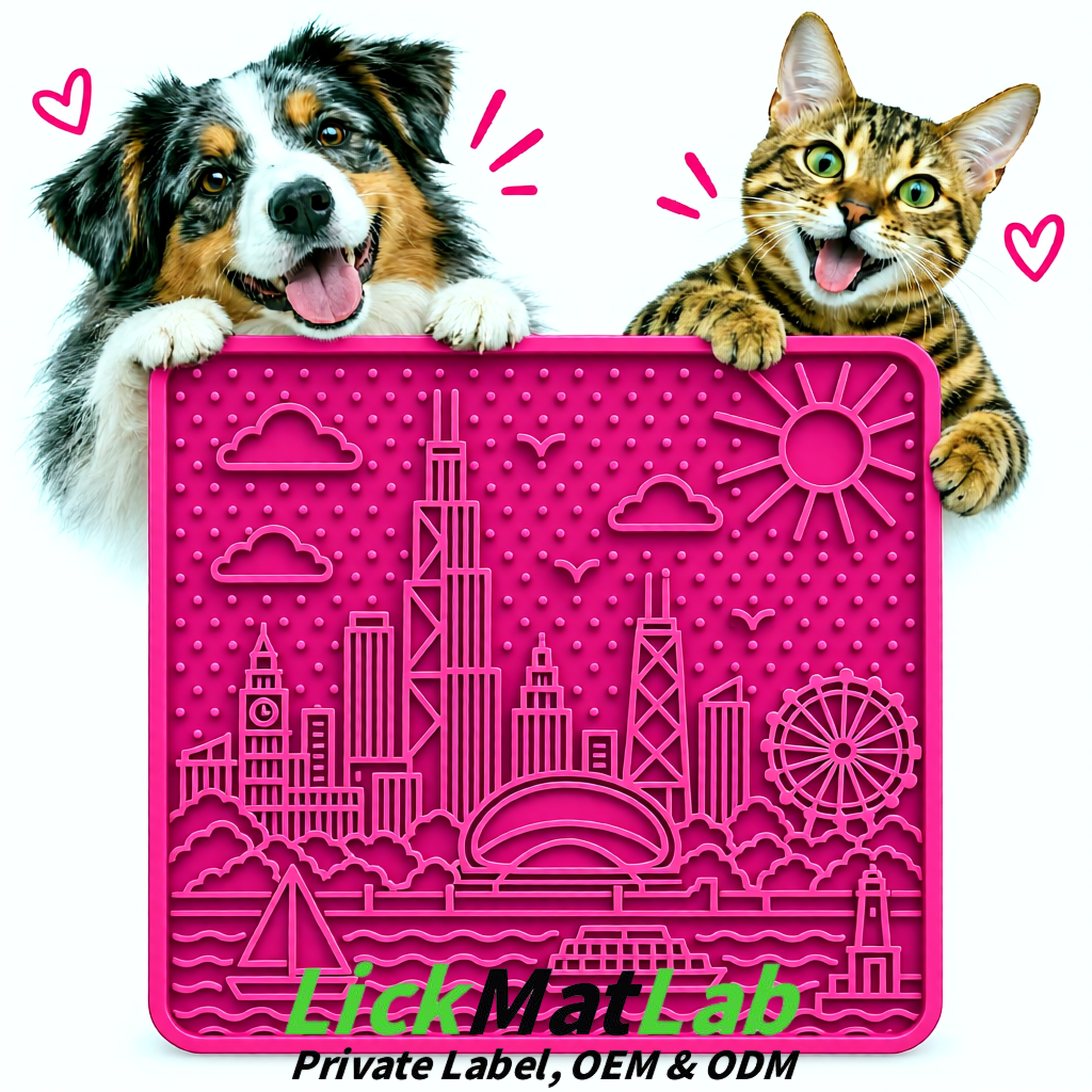 Fuchsia Chicago Skyline Lick Mats for Dogs & Cats | Private Label