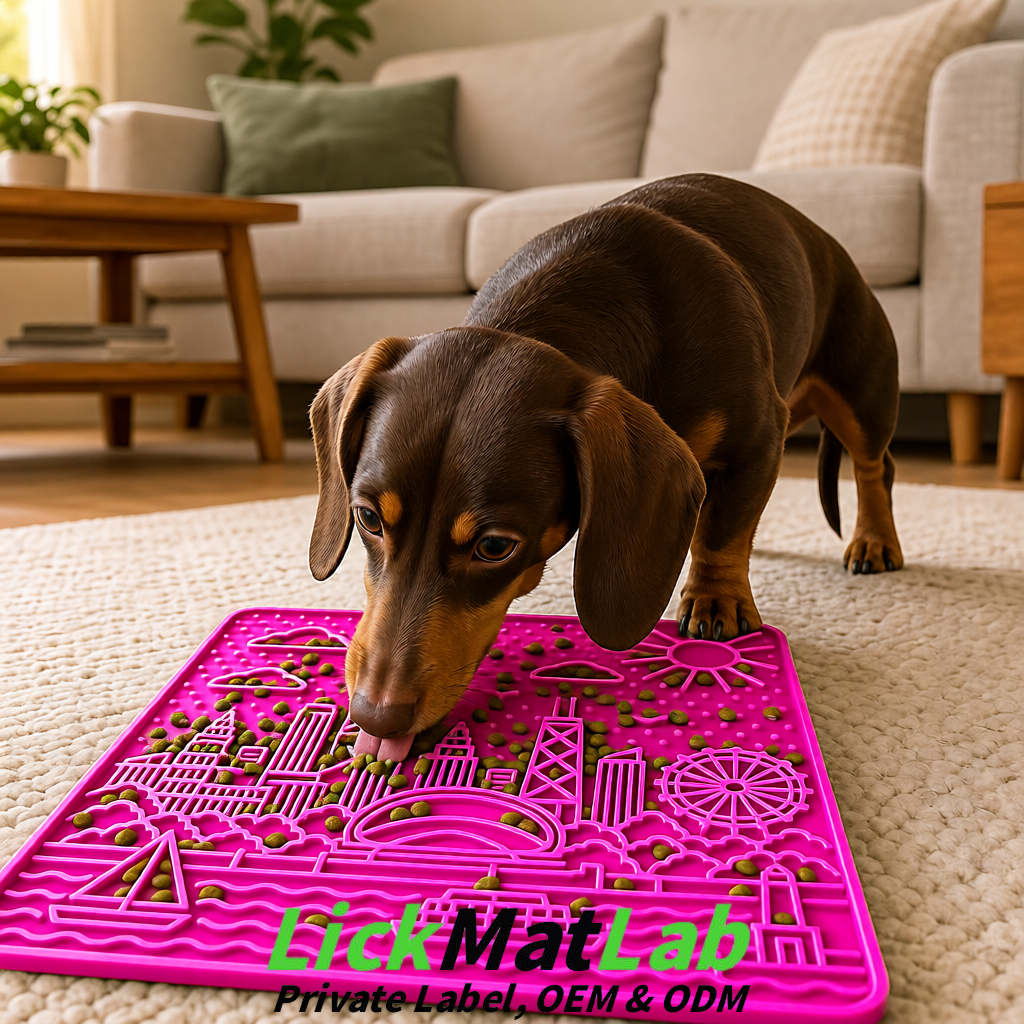 Fuchsia Chicago Skyline Lick Mats for Dogs & Cats | Private Label